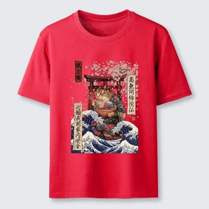 Tokyo-Tiger Samurai Cat Eating Noodles Wave Scene Classic T-Shirt