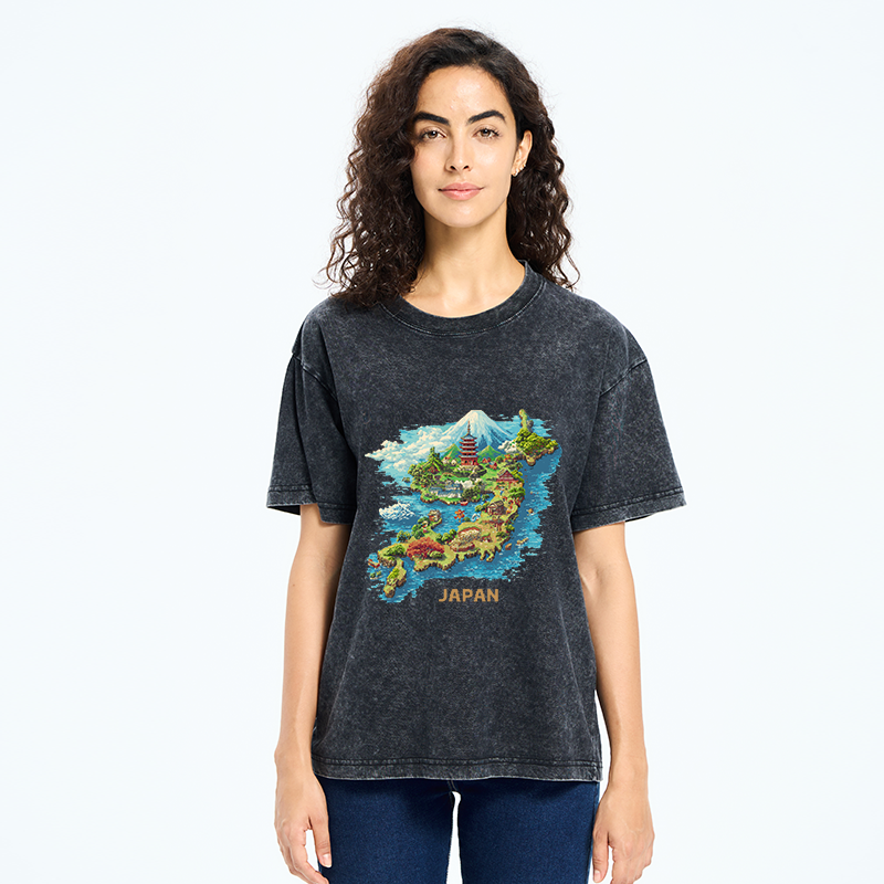 Tokyo-Tiger Funny Japanese Map Washed T-Shirt