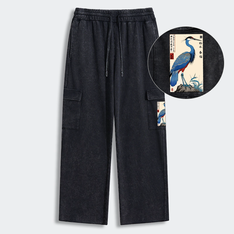 Tokyo-Tiger Colorful Crane Washed Utility Sweatpants