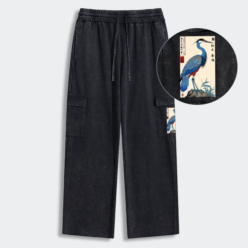 Tokyo-Tiger Colorful Crane Washed Utility Sweatpants