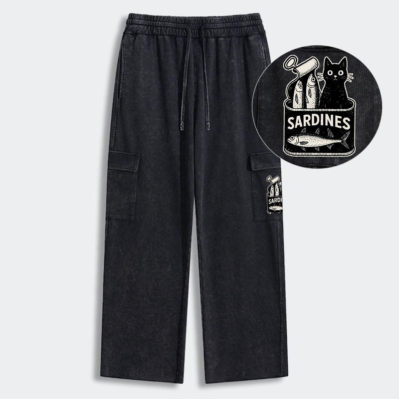 Tokyo-Tiger Cat And Canned Fish Washed Utility Sweatpants