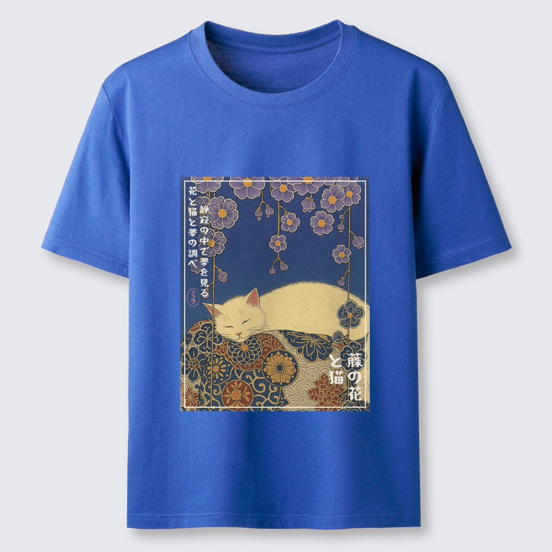 Tokyo-Tiger Ukiyoe Wisteria Flowers and Cats Classic T-Shirt