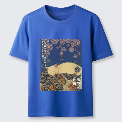 Tokyo-Tiger Ukiyoe Wisteria Flowers and Cats Classic T-Shirt