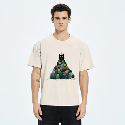 Tokyo-Tiger Yarn Christmas Tree Cat Washed T-Shirt
