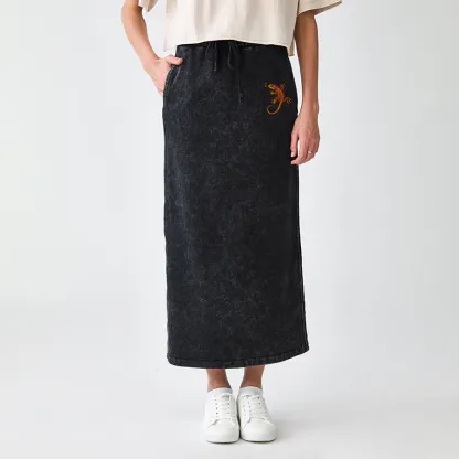 Tokyo-Tiger Retro Gecko Funny Washed Terry Skirt