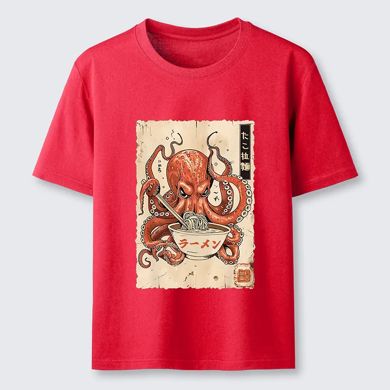 Tokyo-Tiger Retro Octopus Eating Ramen Classic T-Shirt
