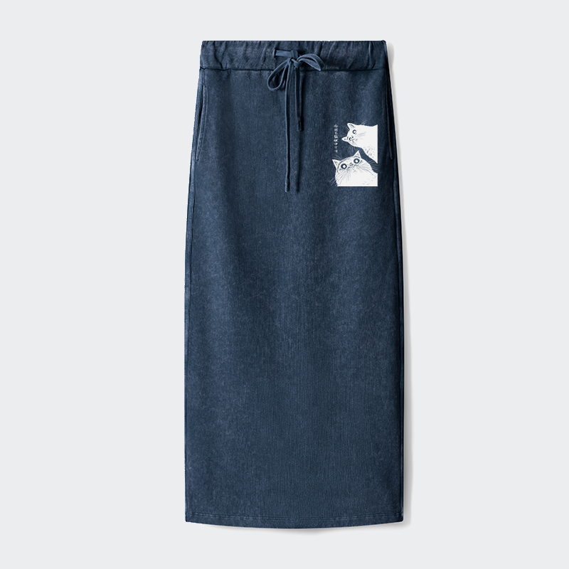 Tokyo-Tiger The Cat Is Watching Today Washed Terry Skirt