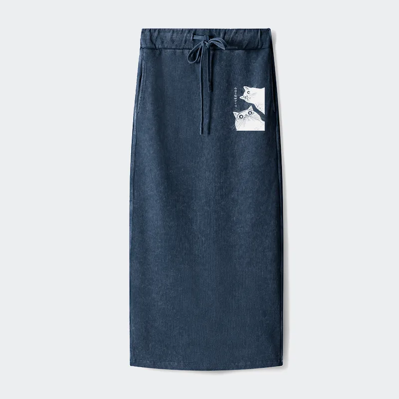 Tokyo-Tiger The Cat Is Watching Today Washed Terry Skirt