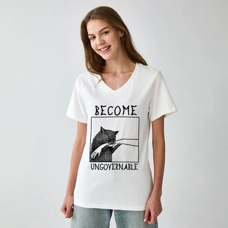 Tokyo-Tiger Cat Biting Arm V-Neck Classic T-Shirt