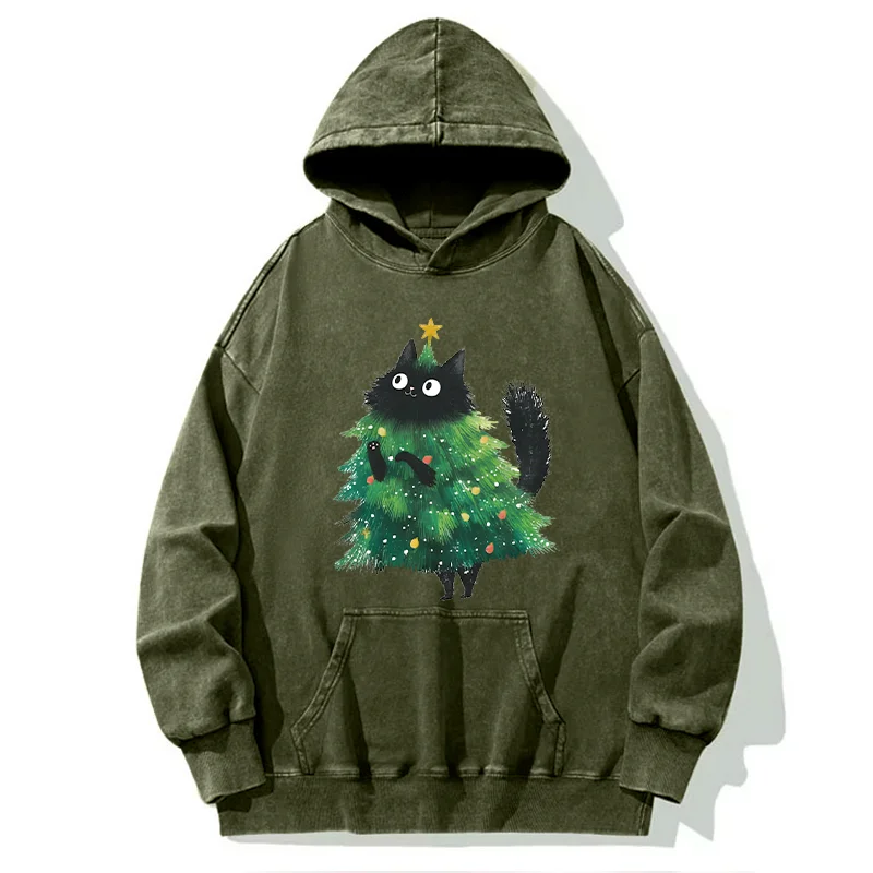 Tokyo-Tiger Christmas Tree Cat Japan Washed Hoodie