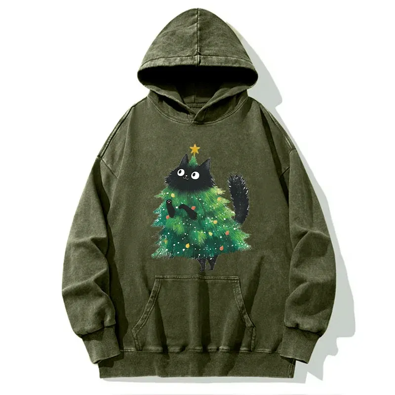 Tokyo-Tiger Christmas Tree Cat Japan Washed Hoodie