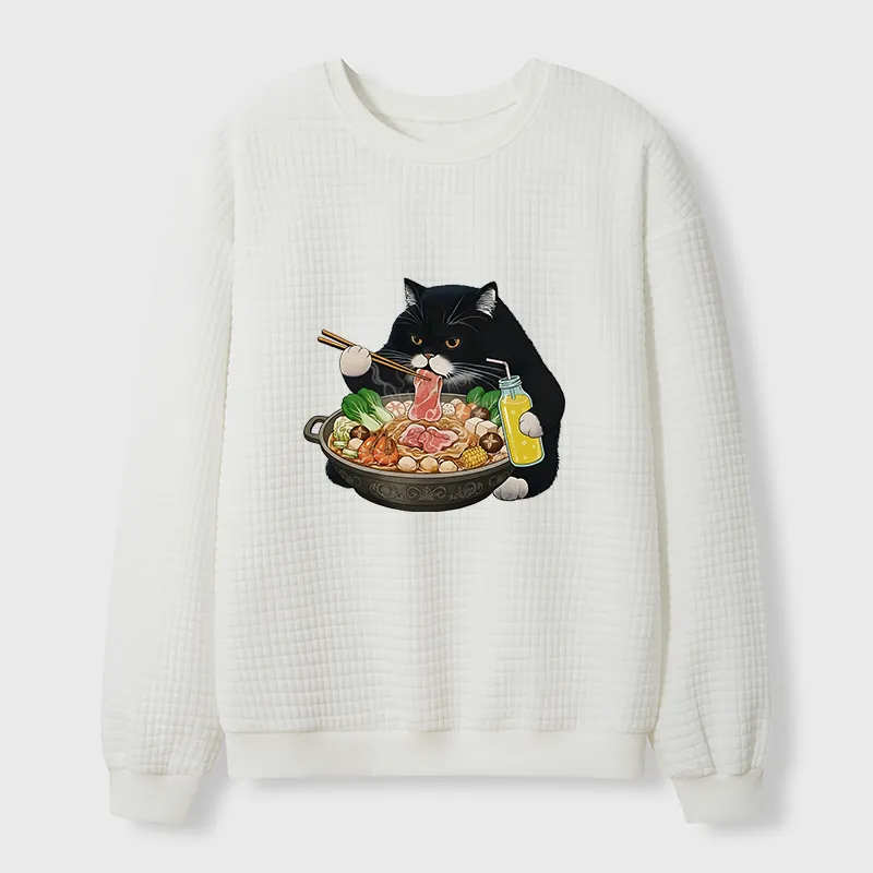 Tokyo-Tiger Black Cat Eating Hot Pot Waffle Sweatshirt