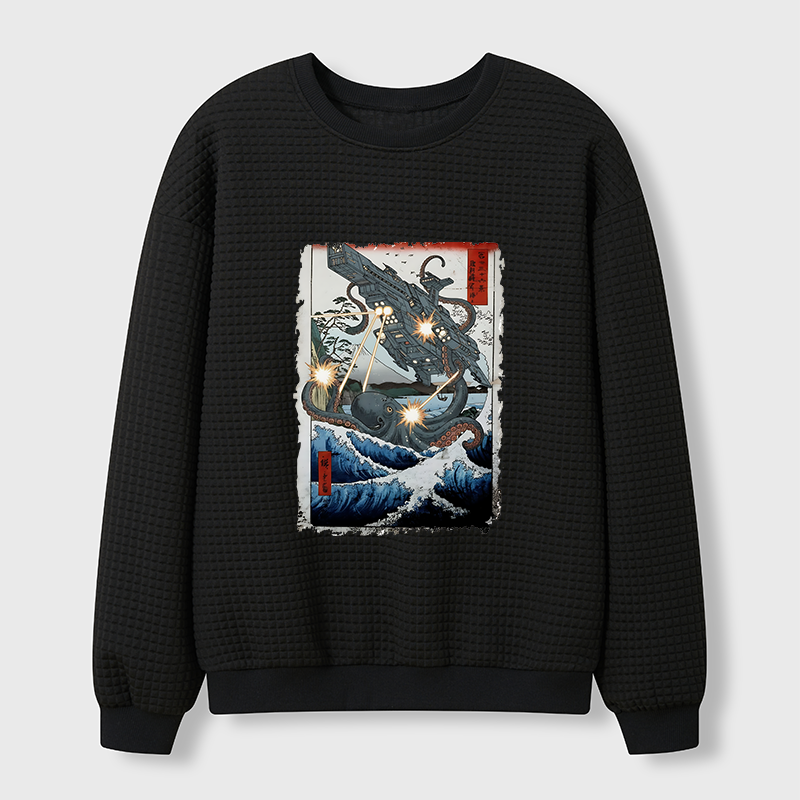 Tokyo-Tiger Octopus VS Spaceship Waffle Sweatshirt