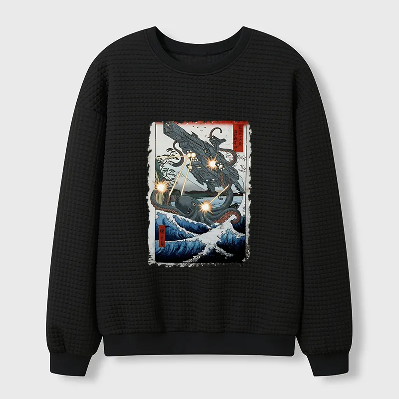 Tokyo-Tiger Octopus VS Spaceship Waffle Sweatshirt