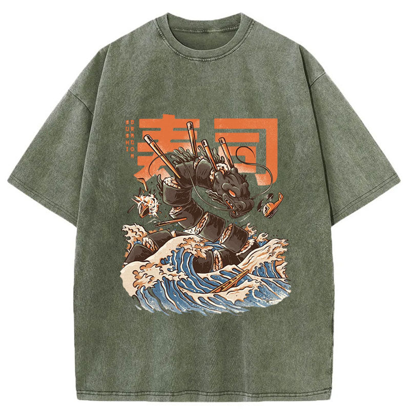 Tokyo-Tiger Great Sushi Dragon Washed T-Shirt