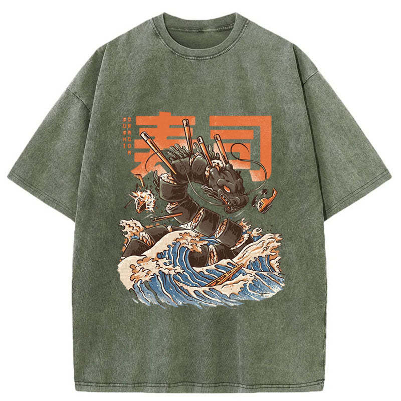 Tokyo-Tiger Great Sushi Dragon Washed T-Shirt