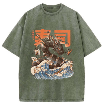 Tokyo-Tiger Great Sushi Dragon Washed T-Shirt