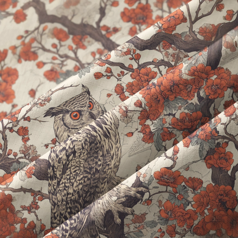 Tokyo-Tiger Owl And Plum Blossom Button-up Shirt