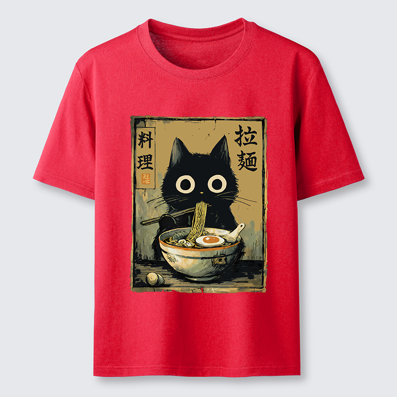 Tokyo-Tiger Cute Black Cat Eating Ramen Japan Classic T-Shirt