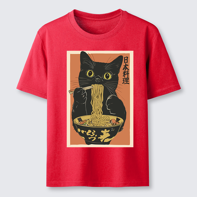 Tokyo-Tiger Black Cat Eats Japan Ramen Classic T-Shirt