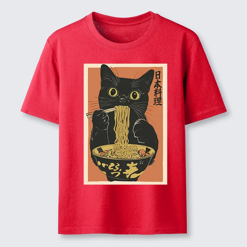 Tokyo-Tiger Black Cat Eats Japan Ramen Classic T-Shirt