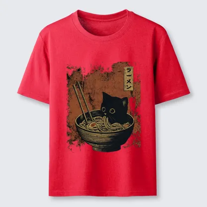 Tokyo-Tiger Retro Cat Eating Japan Ramen Classic T-Shirt