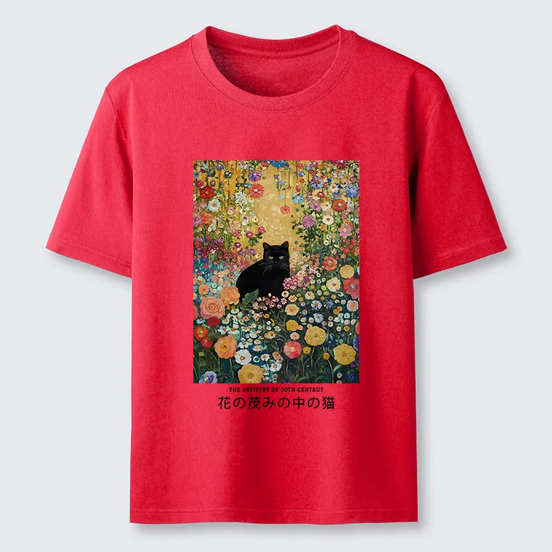 Tokyo-Tiger Black Cat In The Flower Bushes Classic T-Shirt