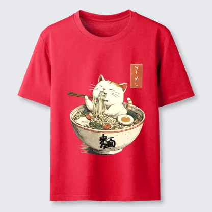 Tokyo-Tiger White Cat Eating Ramen Japan Classic T-Shirt