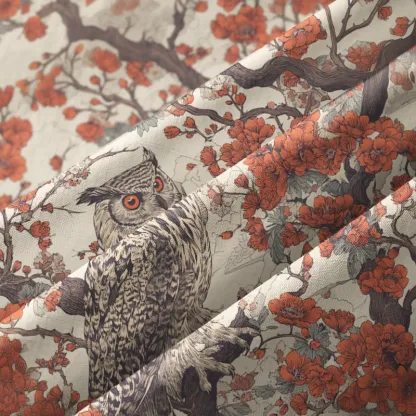 Tokyo-Tiger Owl And Plum Blossom Button-up Shirt