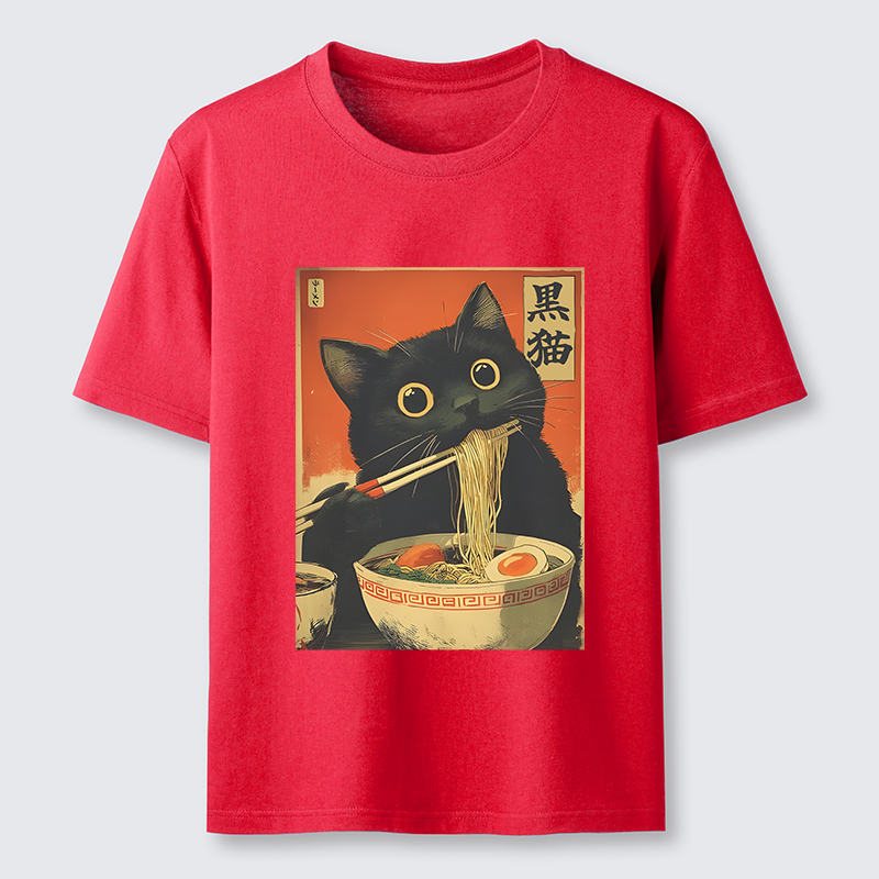 Tokyo-Tiger Black Cat Eats Japanese Ramen Retro Classic T-Shirt