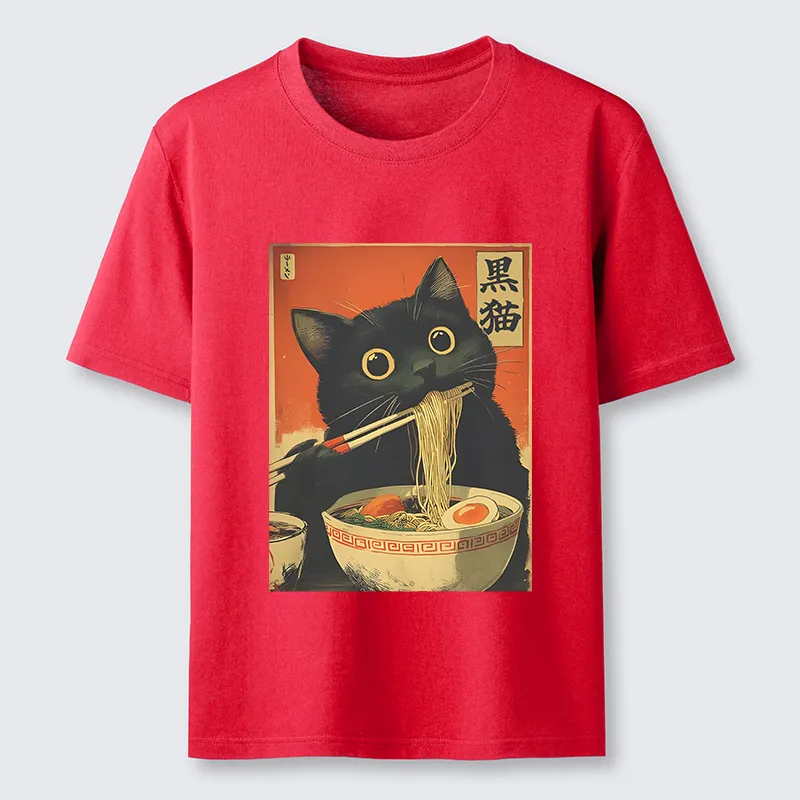 Tokyo-Tiger Black Cat Eats Japanese Ramen Retro Classic T-Shirt