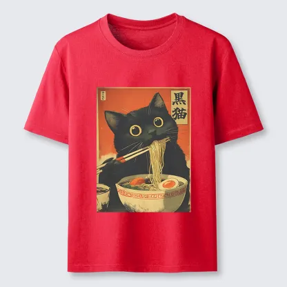 Tokyo-Tiger Black Cat Eats Japanese Ramen Retro Classic T-Shirt