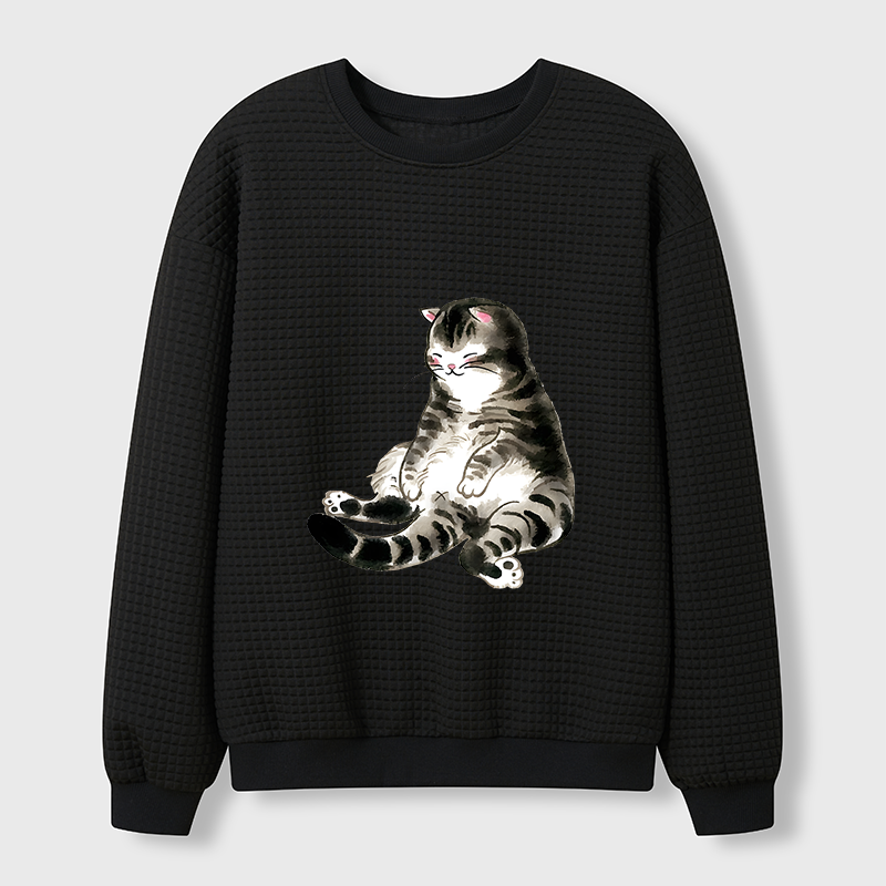 Tokyo-Tiger Ink Painting Cute Cat Waffle Sweatshirt