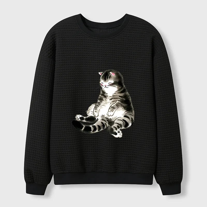 Tokyo-Tiger Ink Painting Cute Cat Waffle Sweatshirt
