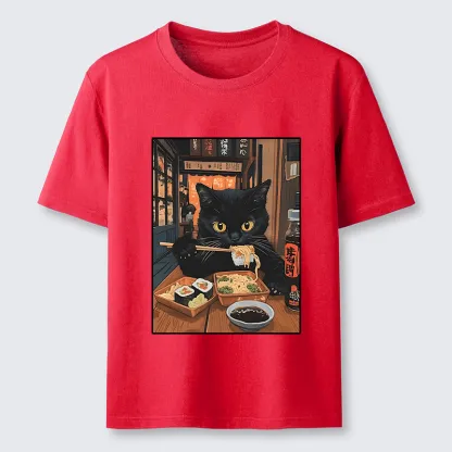 Tokyo-Tiger Black Cat Eating At Sushi Restaurant Classic T-Shirt