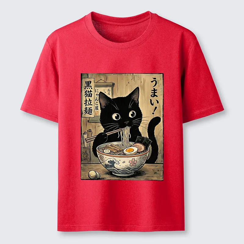 Tokyo-Tiger Black Cat Eats Delicious Japanese Ramen Classic T-Shirt