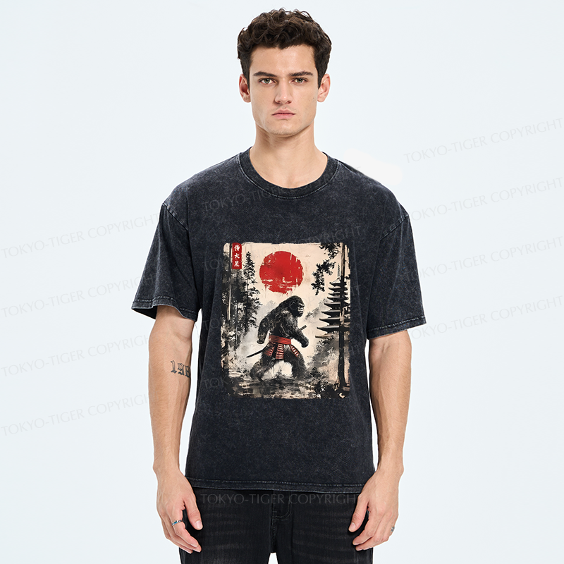 Tokyo-Tiger Japanese Samurai Bigfoot Washed T-Shirt