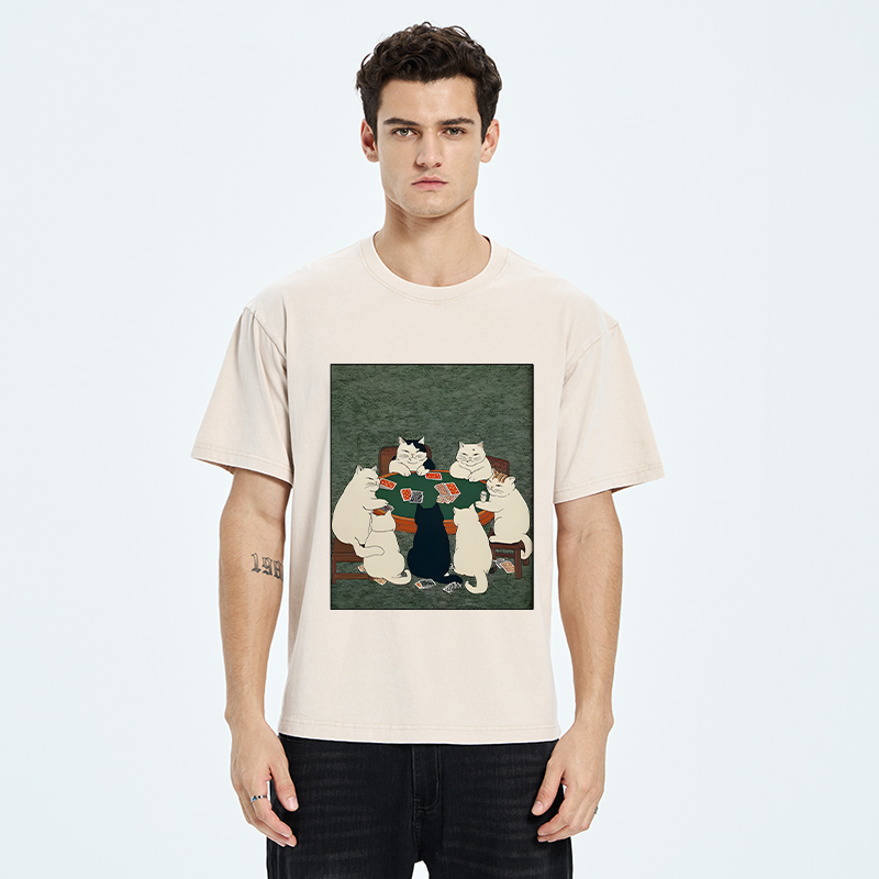 Tokyo-Tiger Cats Playing Games Funny Washed T-Shirt