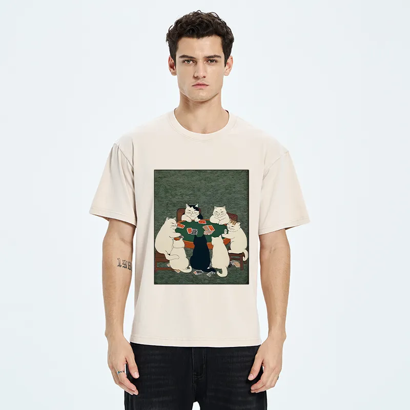 Tokyo-Tiger Cats Playing Games Funny Washed T-Shirt