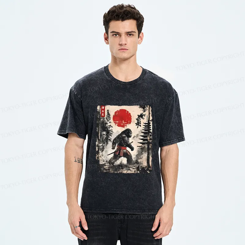 Tokyo-Tiger Japanese Samurai Bigfoot Washed T-Shirt