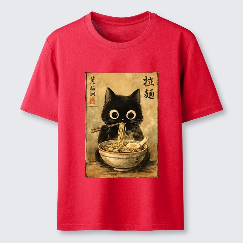 Tokyo-Tiger Cute Black Cat Eating Japanese Ramen Classic T-Shirt