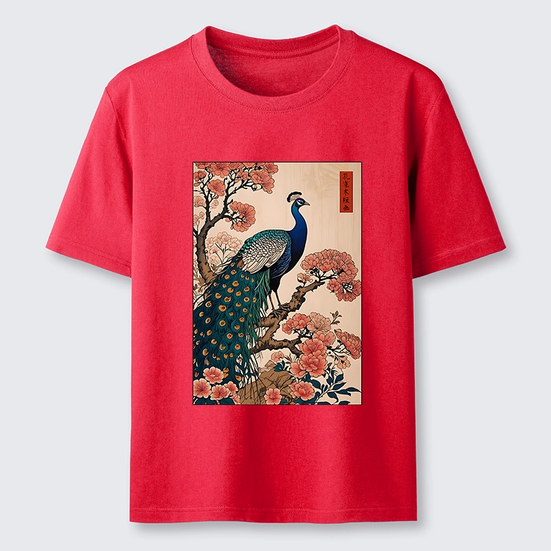 Tokyo-Tiger Vintage Peacock Ukiyoe Print Classic T-Shirt
