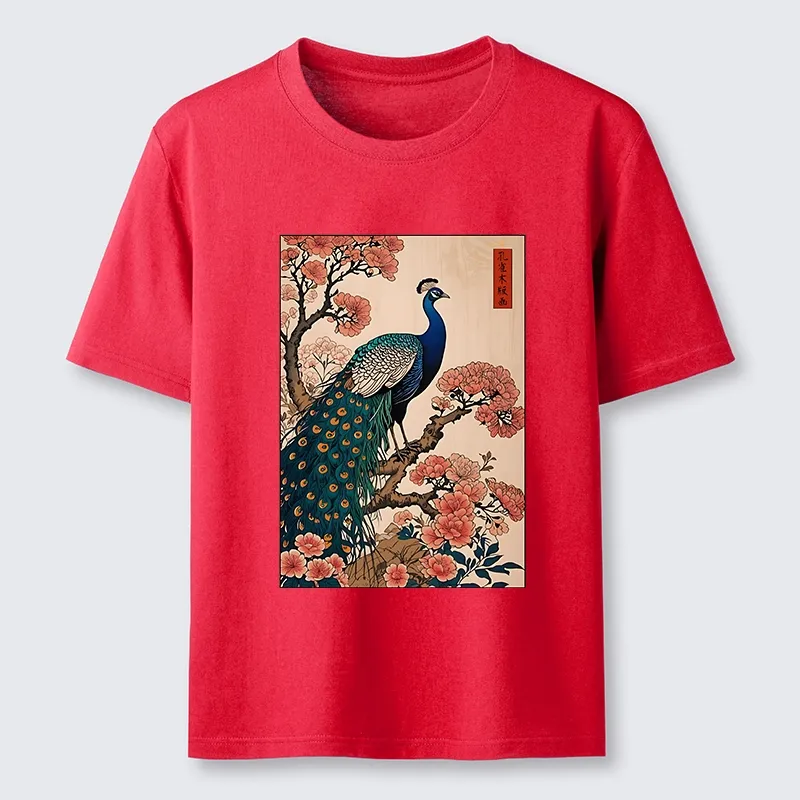Tokyo-Tiger Vintage Peacock Ukiyoe Print Classic T-Shirt