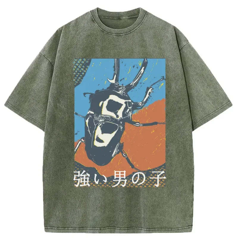 Tokyo-Tiger Strong Beetle Japanese Washed T-Shirt