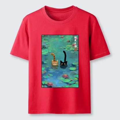 Tokyo-Tiger Funny Cats Swimming In Lilies Classic T-Shirt