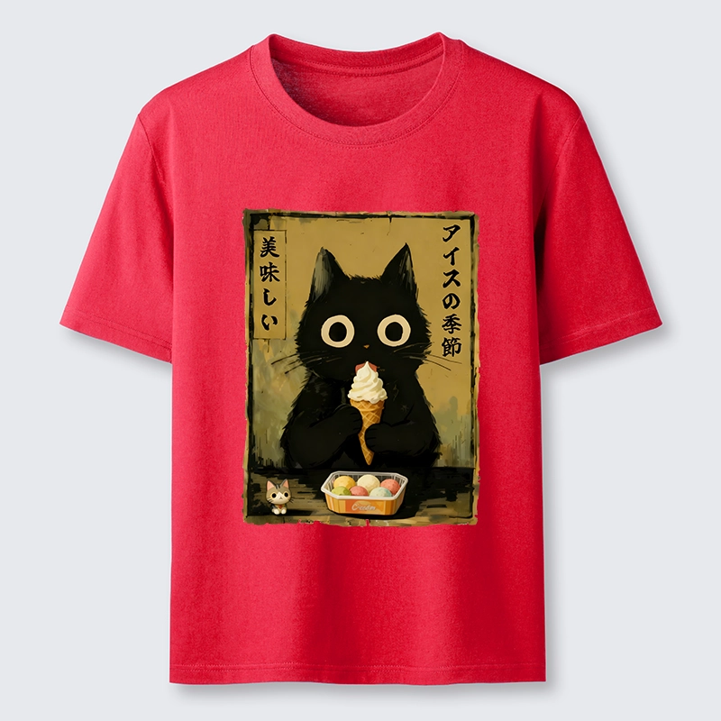 Tokyo-Tiger Black Cat Loves Ice Cream Classic T-Shirt