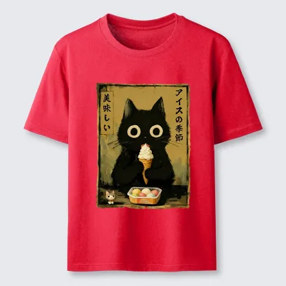 Tokyo-Tiger Black Cat Loves Ice Cream Classic T-Shirt