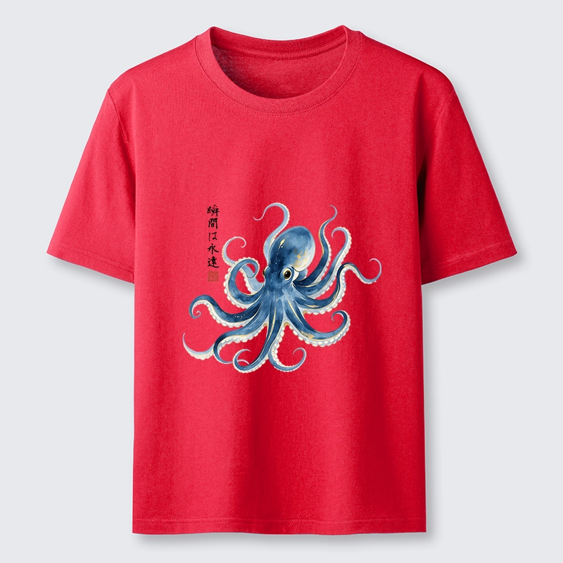 Tokyo-Tiger Stylish Blue Octopus Japanese Classic T-Shirt