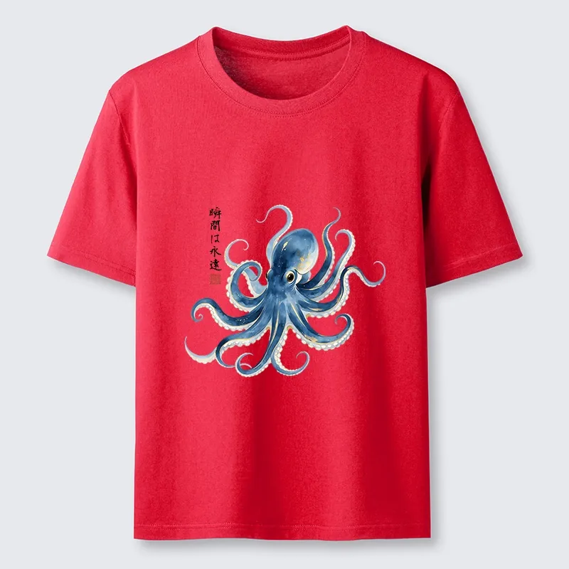 Tokyo-Tiger Stylish Blue Octopus Japanese Classic T-Shirt Sale