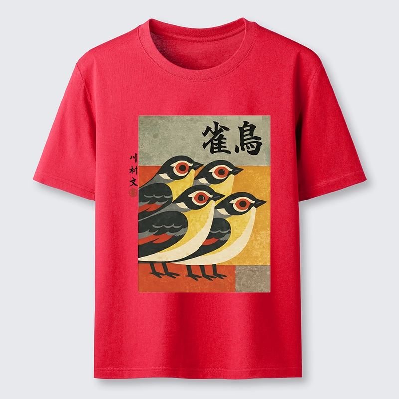 Tokyo-Tiger Cute Sparrows In Retro Japanese Print Classic T-Shirt